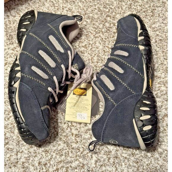 Rockport Works Men's 7.5 Steel Toe Vibram Navy Blue Hiking‎ Boots Shoes - Picture 1 of 7